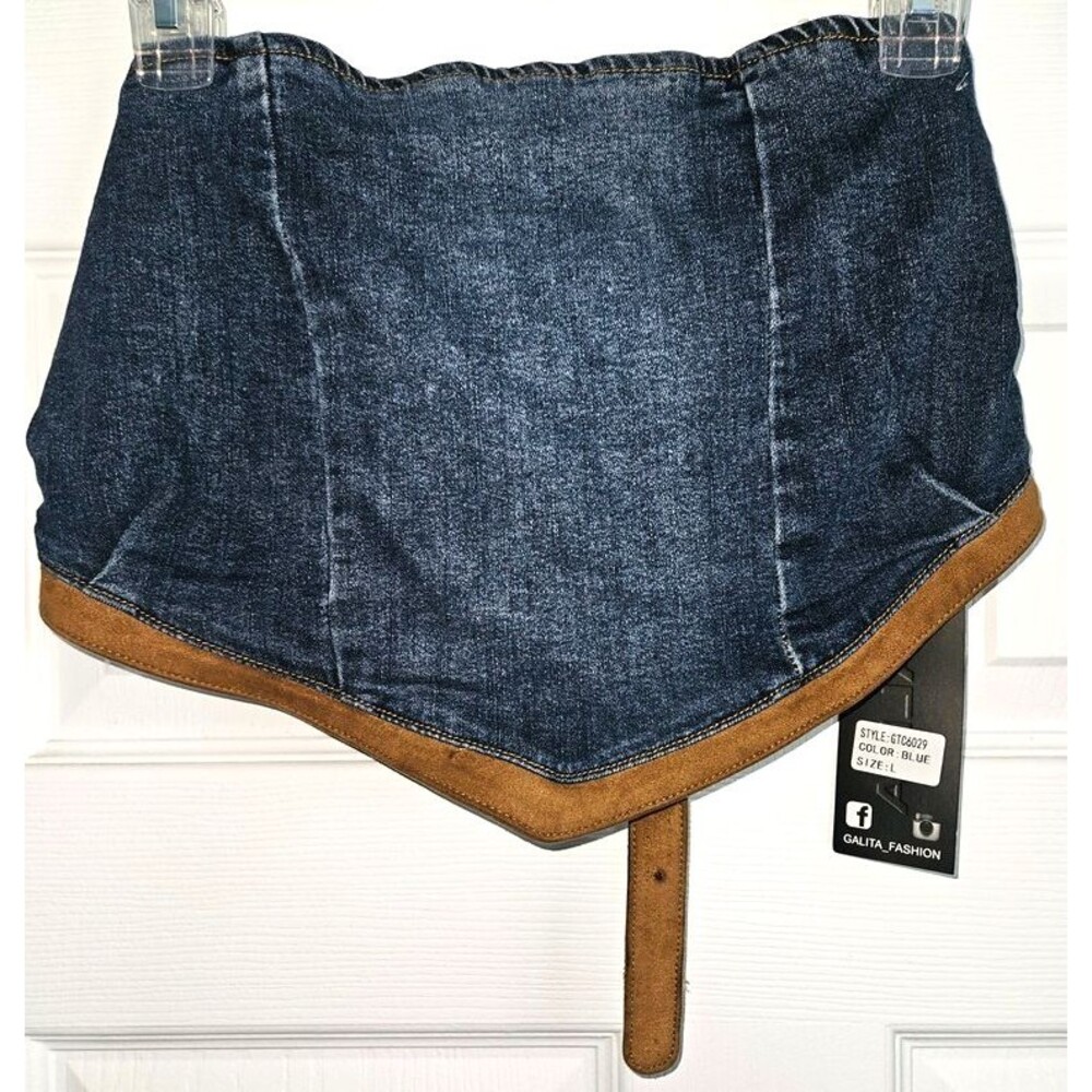 Blue Jean Denim Halter Top Womens Large Adjustable Buckle Festival  Y2K